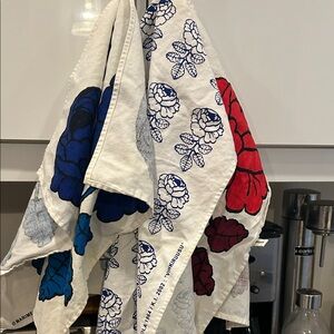 Set of Three Marimekko Red and Blue Floral Towels